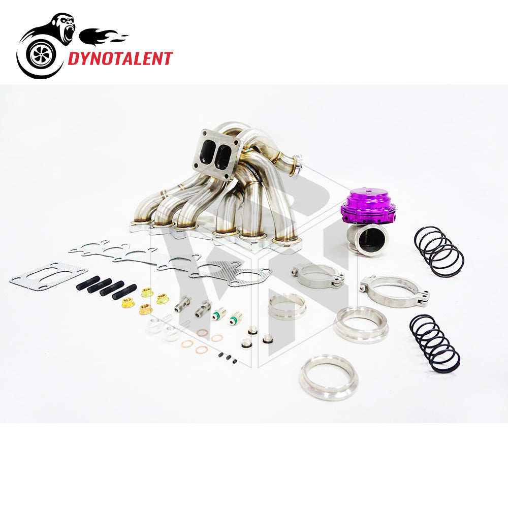 Dynotalent 3.0mm Full SS304 T3 Twin Scroll Turbo 6-1 Semi Equel length Manifold Fits With 44m Wastegate Supra 2JZ-GTE 2JZ 93-97