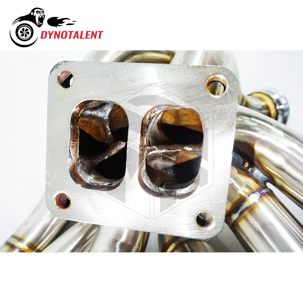 Dynotalent 3.0mm Full SS304 T3 Twin Scroll Turbo 6-1 Semi Equel length Manifold Fits With 44m Wastegate Supra 2JZ-GTE 2JZ 93-97