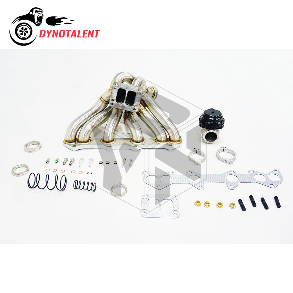 Dynotalent T3/T4 SS304 Twin Scroll Equal Length V-band Turbo Manifold With 44mm Wastegate For 1JZGTE VVTI