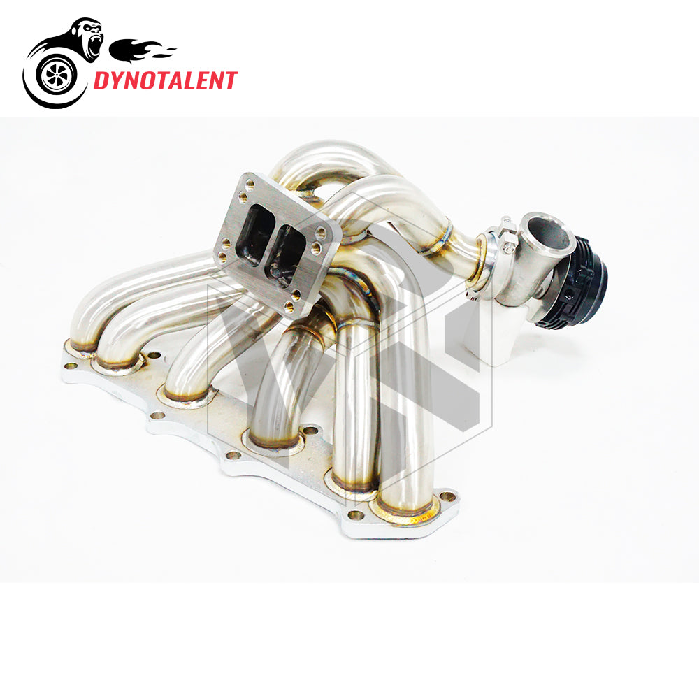 Dynotalent T3/T4 SS304 Twin Scroll Equal Length V-band Turbo Manifold With 44mm Wastegate For 1JZGTE VVTI