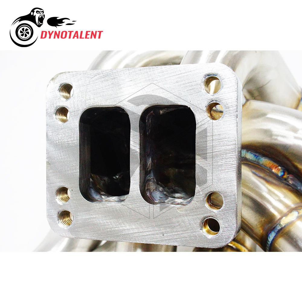 Dynotalent T3/T4 SS304 Twin Scroll Equal Length V-band Turbo Manifold With 44mm Wastegate For 1JZGTE VVTI