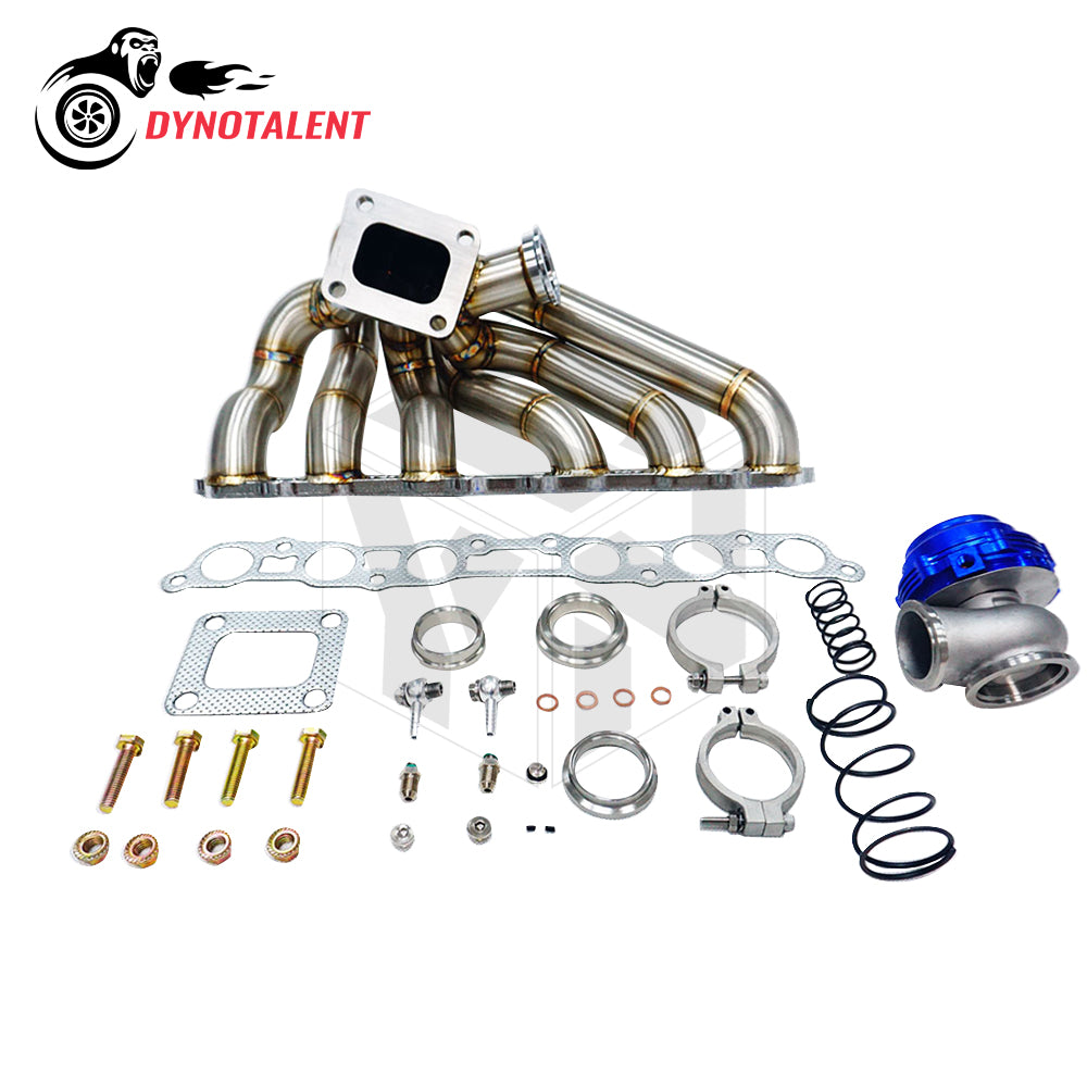 Dynotalent SS304 3mm Steam Pipe Equal Length T4 Turbo Manifold+44mm Wastegate for Supra MK4 2JZGE 2JZ GE