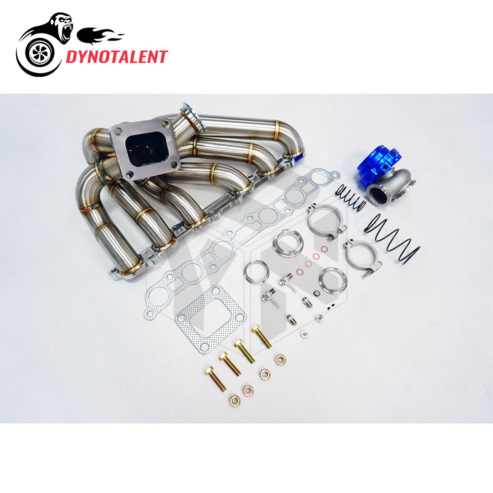 Dynotalent SS304 3mm Steam Pipe Equal Length T4 Turbo Manifold+44mm Wastegate for Supra MK4 2JZGE 2JZ GE