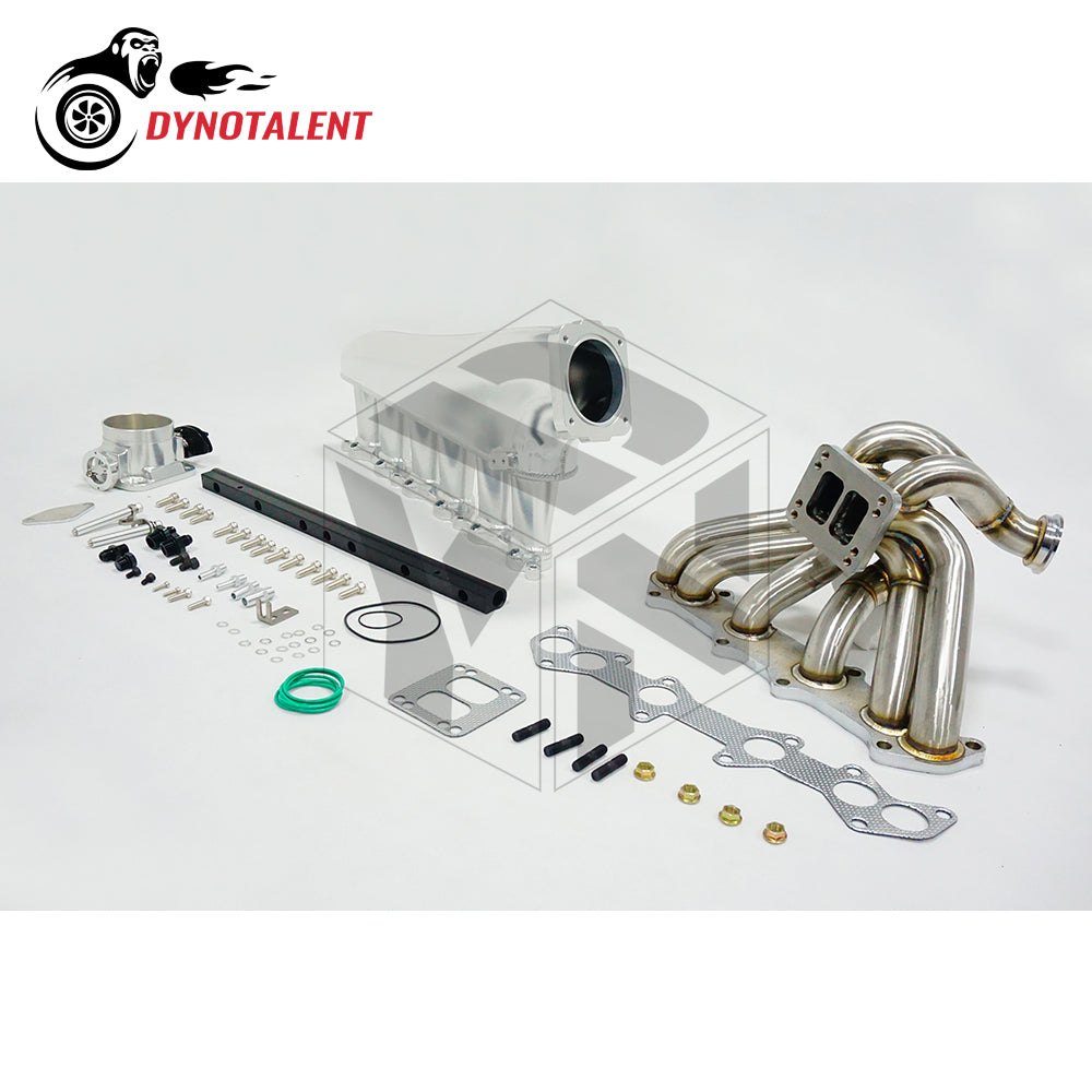 Dynotalent 90mm Throttle Body with 6 Injector Turbo Manifold + Billet Intake Manifold For Supra 1JZ VVTI 1JZGTE