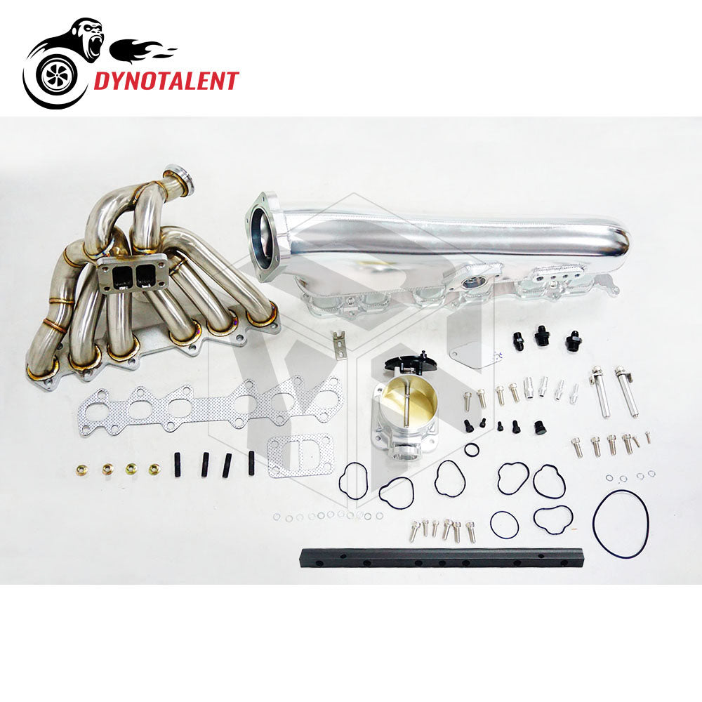 Dynotalent 90mm Throttle Body with 6 Injector Aluminum Billet Intake Manifold Set For Supra 2JZ VVTI 2JZGTE 1993-1998