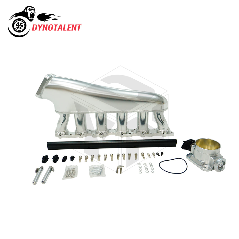 Dynotalent 90mm single throttle body billet intake manifold with fuel rail and throttle body for  Nissan TB48