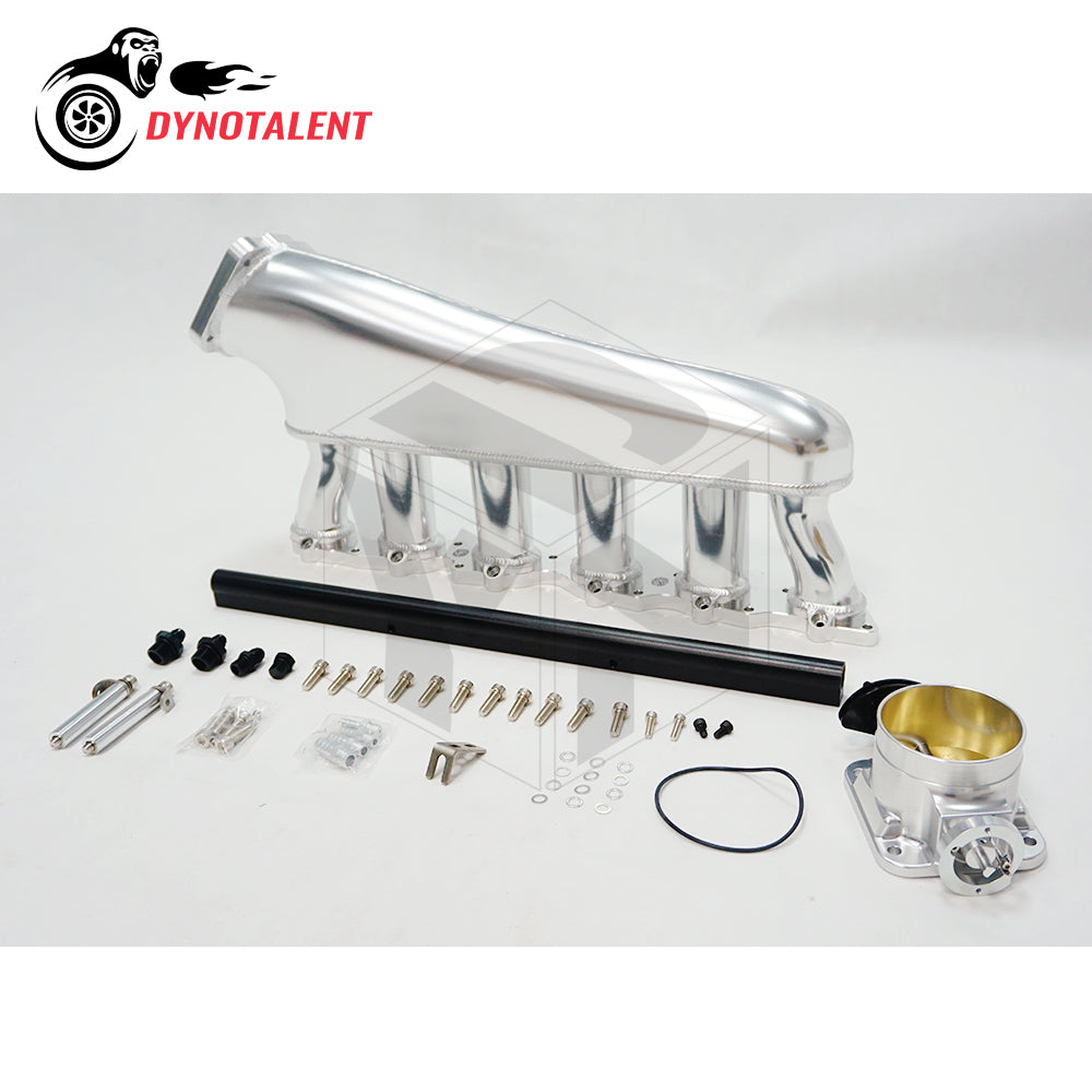 Dynotalent 90mm single throttle body billet intake manifold with fuel rail and throttle body for  Nissan TB48